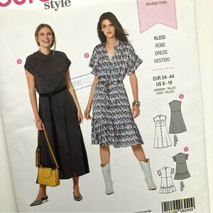 Burda 6240 Shirt Dress Button Short Sleeve Cotton Silk Linen Sewing Pattern